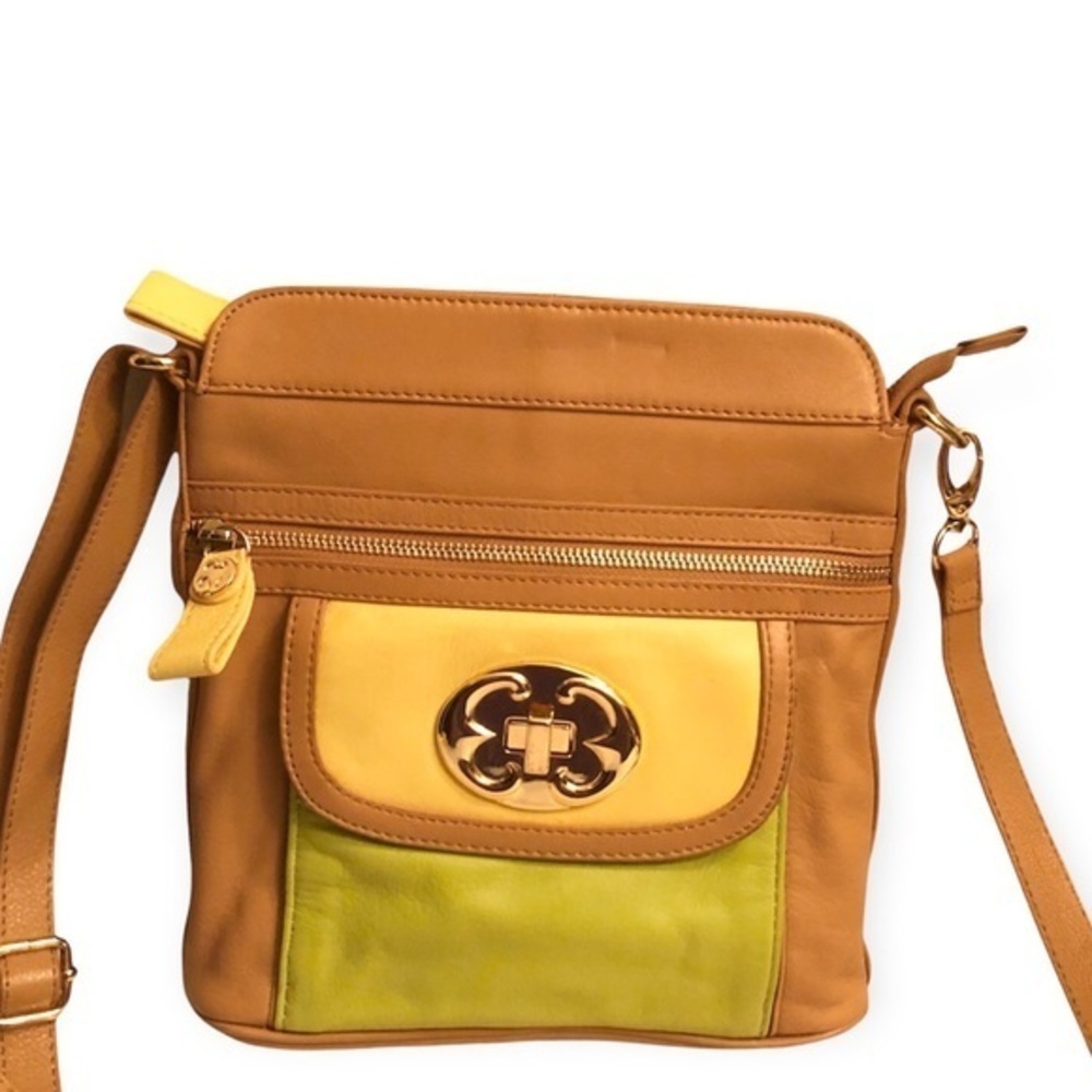 Emma fox green yellow tan color block crossbody bag